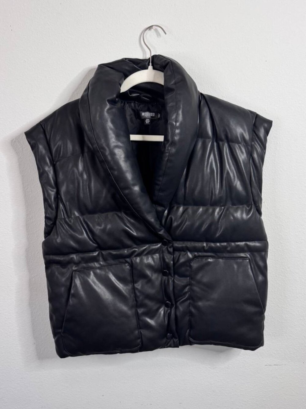 Missguided Petite Faux Leather Puffer Vest Black Size 2